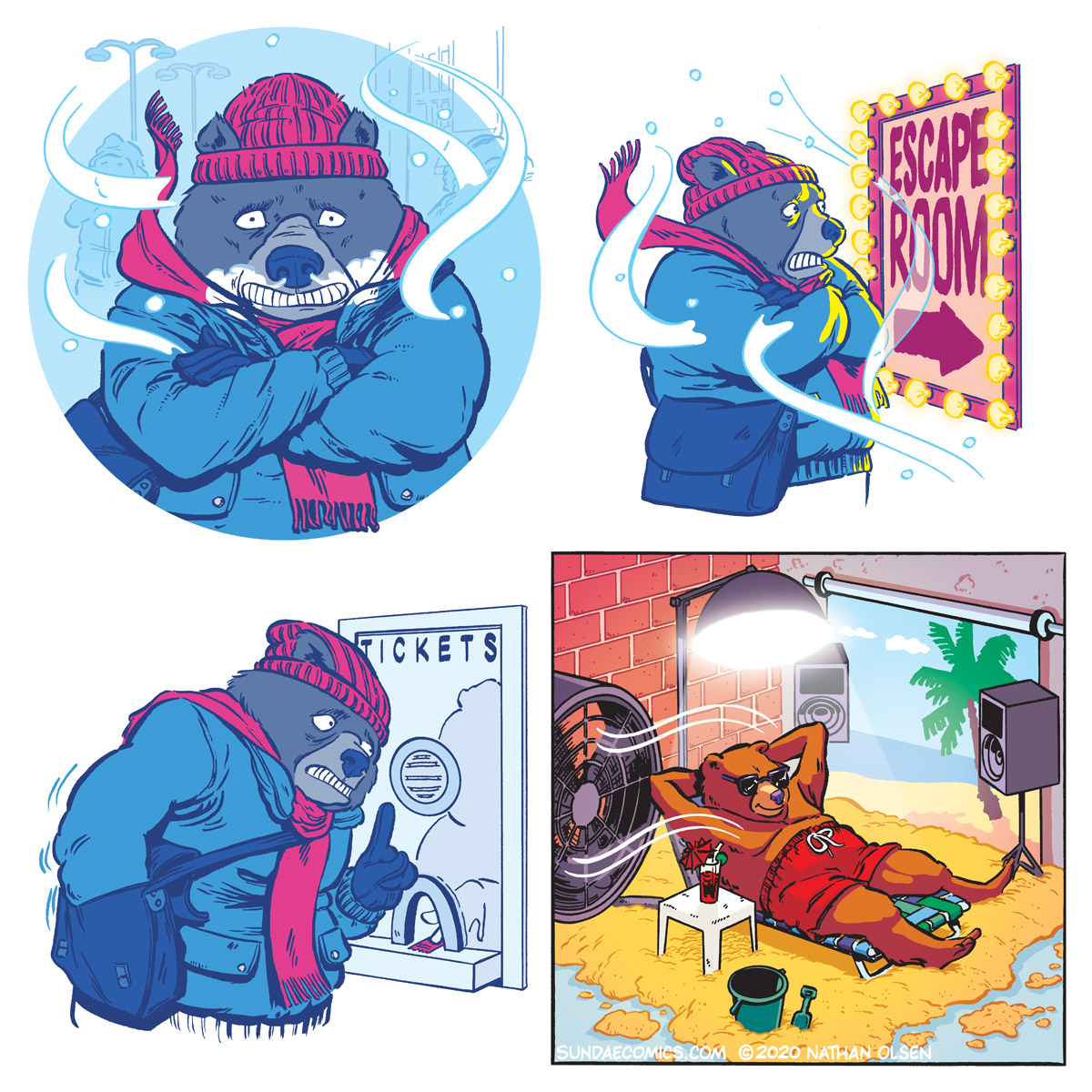 A webcomic about a bear that buys a ticket for an Escape Room experience.