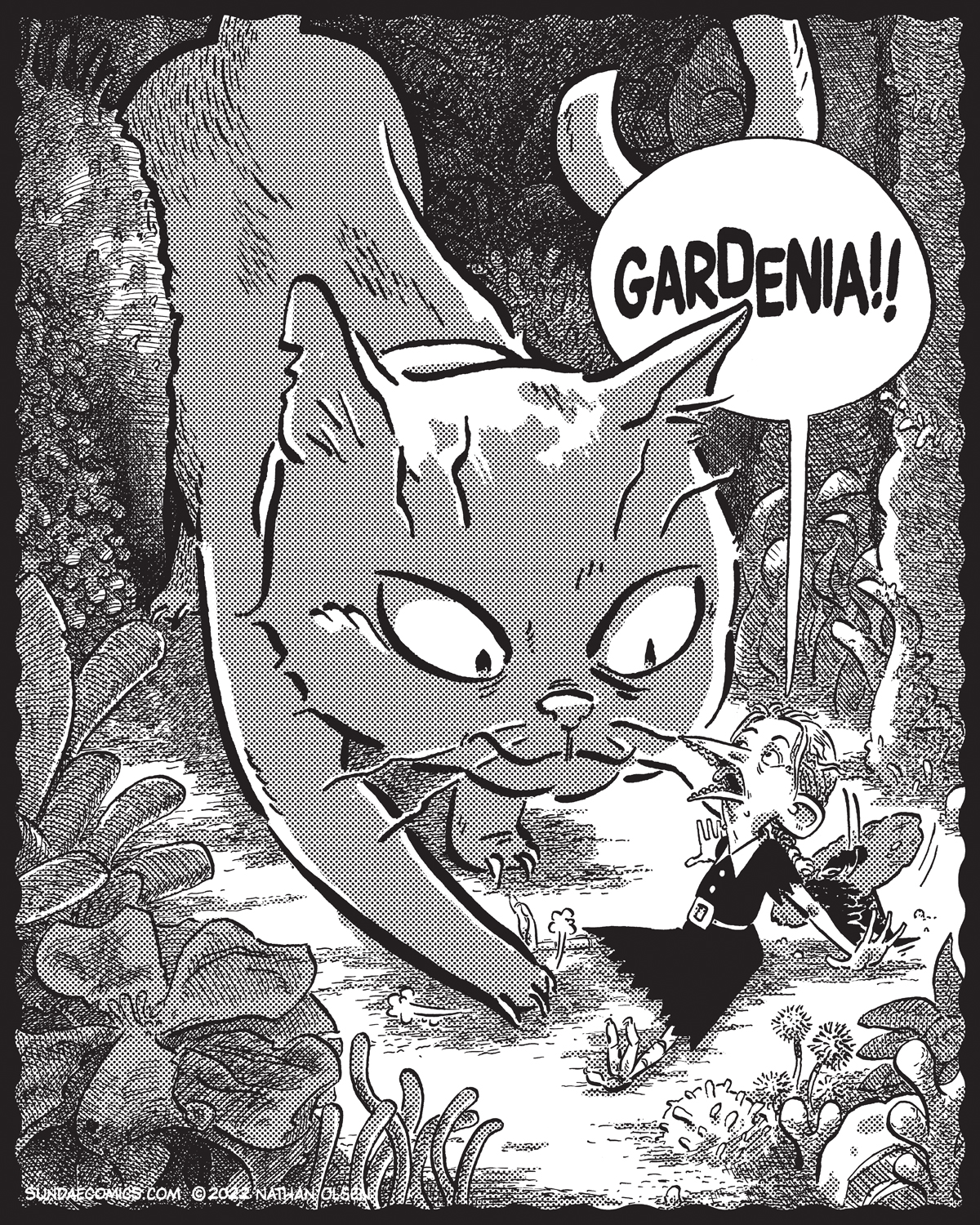The strange beast that has been following Sunflower through the forest is revealed to be Gardenia, Iris's familiar.